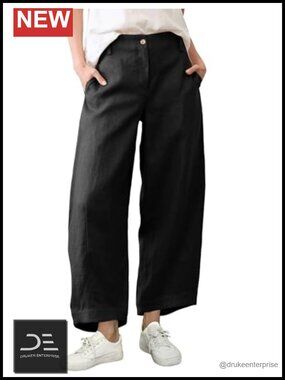 Linen Pants Baggy Wide Leg Capri Trousers Beach Vacation Outfits